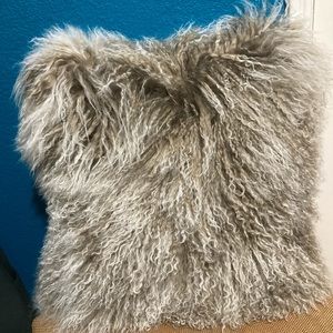 Throw pillow.    Tibetan fur pillow  various grey and tan fur.
